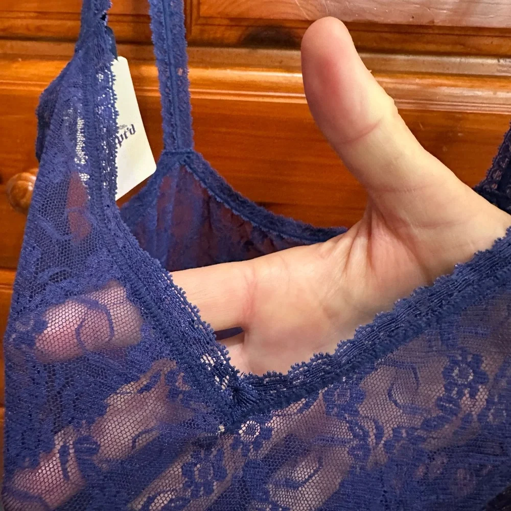 Tempt’d Lace Slip XL navy blue stretch w/bow on straps nice seams & hem NEW wTag - Picture 9 of 15